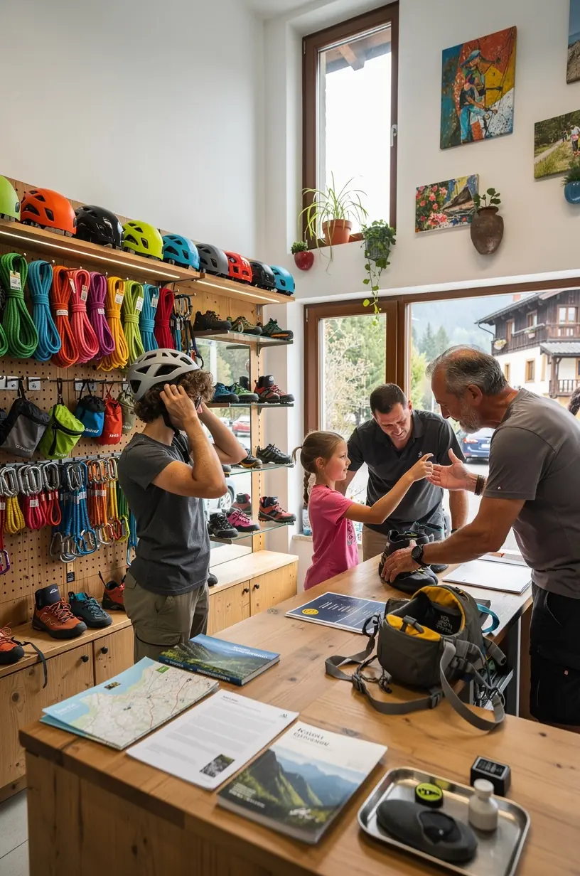 Berater erklärt Wanderroute anhand detaillierter topographischer Karten im Planungszentrum.